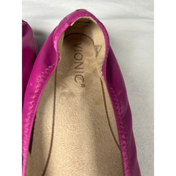 Vionic Zelda Women 8 Magenta coquette Swifty Snakeskin Bow Scrunch Support Flats - Picture 7 of 9